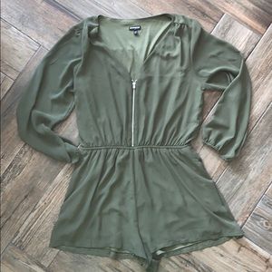 Army green chiffon long sleeved romper
